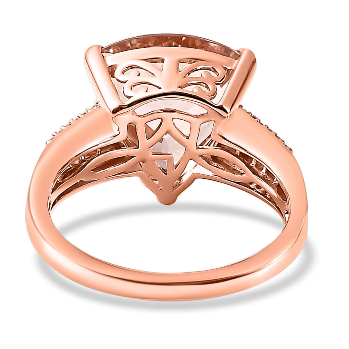 Luxoro 14K Rose Gold AAA Morganite and I2-I3  Natural Pink and White Diamond Ring (Size 8.0) 4.75 Grams 5.40 ctw image number 4
