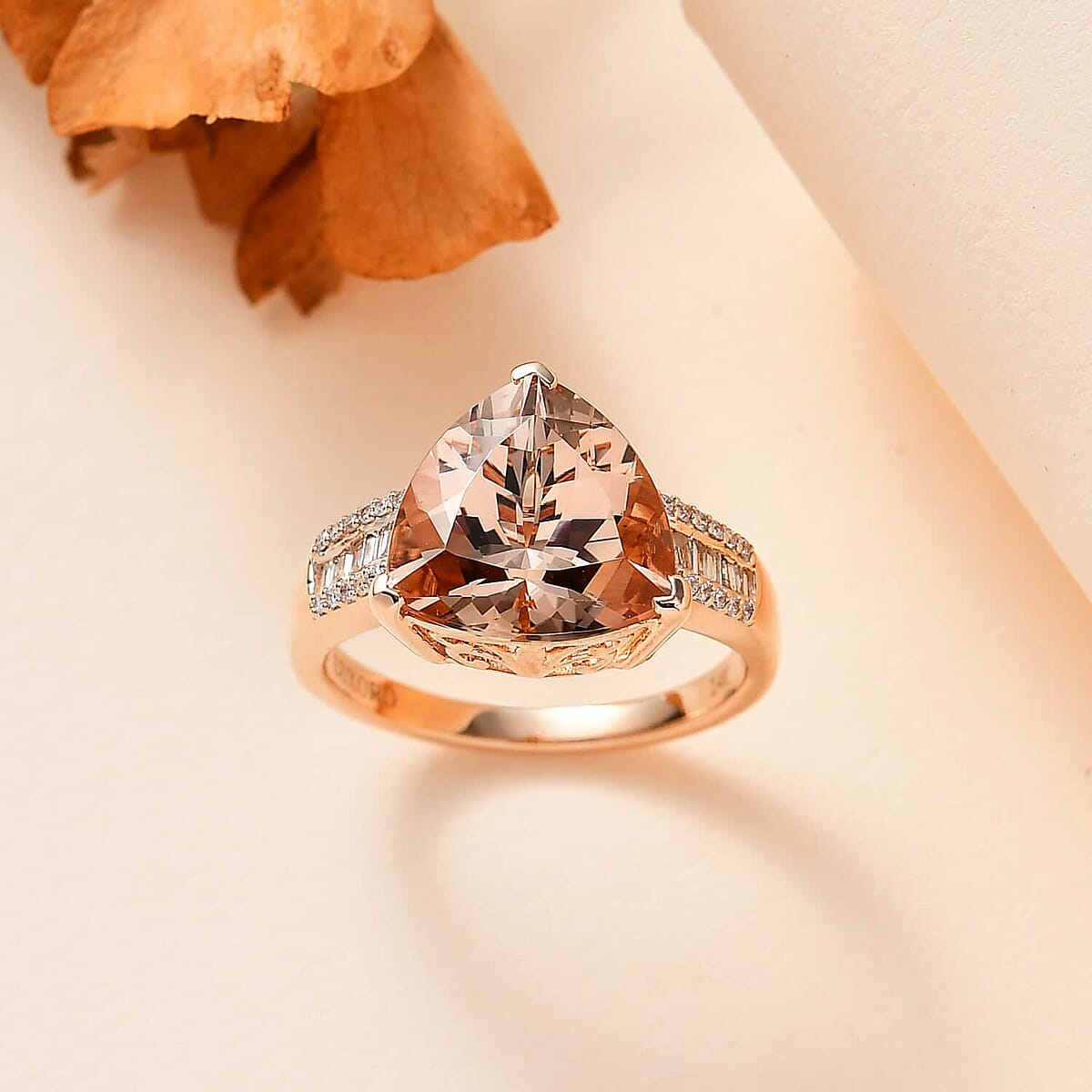 Luxoro 14K Rose Gold AAA Morganite and I2-I3 Natural Pink and White Diamond Ring (Size 8.5) 4.75 Grams 5.40 ctw image number 1