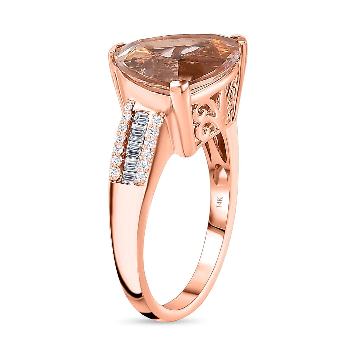 Luxoro 14K Rose Gold AAA Morganite and I2-I3 Natural Pink and White Diamond Ring (Size 8.5) 4.75 Grams 5.40 ctw image number 3
