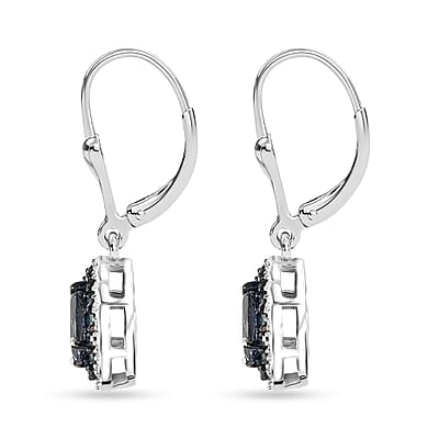 Peacock Tanzanite and Blue Diamond 1.25 ctw Halo Earrings in Platinum Over Sterling Silver