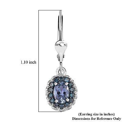 Peacock Tanzanite and Blue Diamond 1.25 ctw Halo Earrings in Platinum Over Sterling Silver