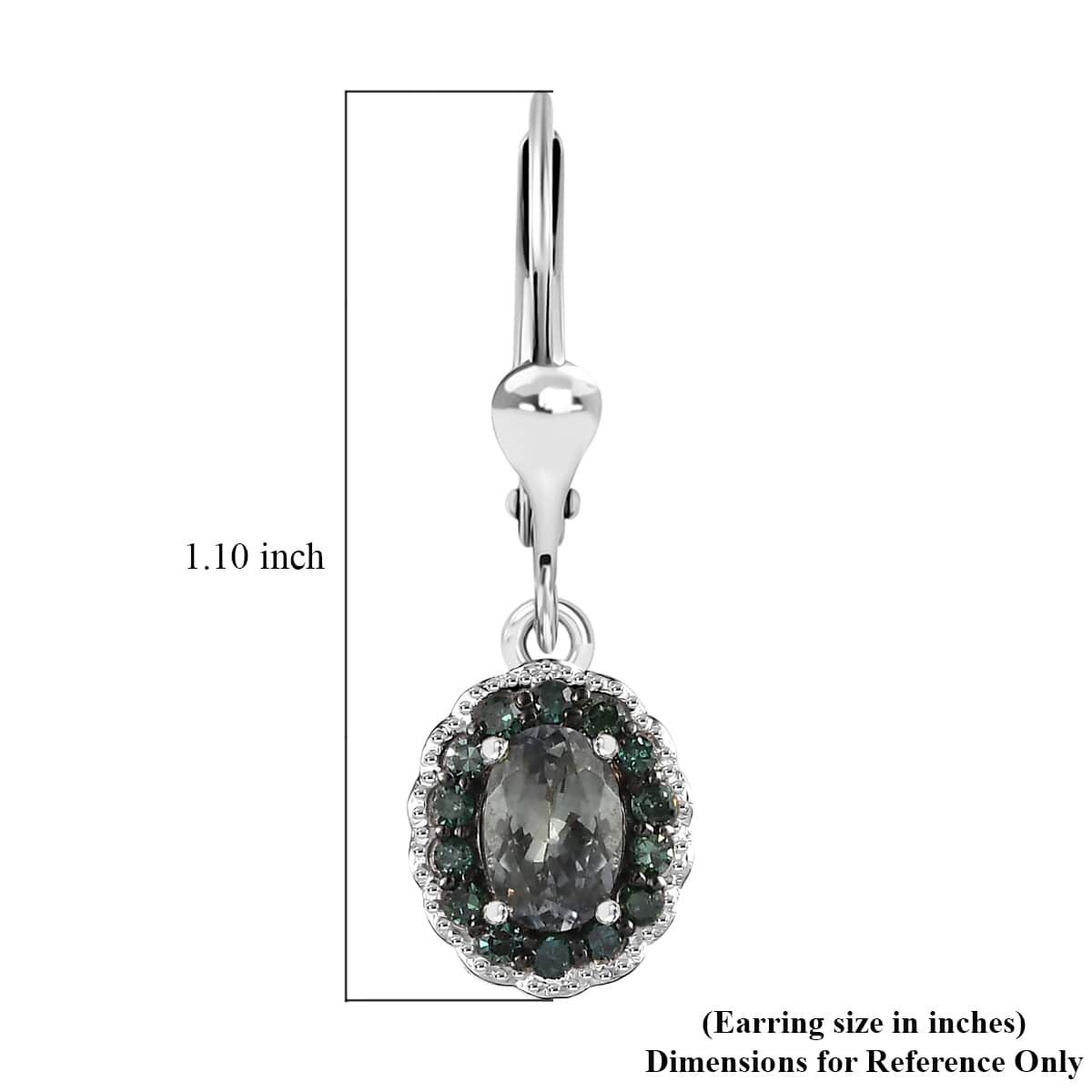 Green Tanzanite and Green Diamond 1.20 ctw Halo Earrings in Platinum Over Sterling Silver image number 4