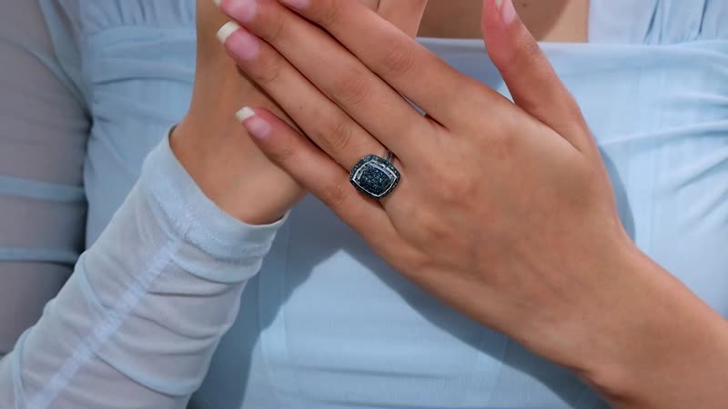 Blue Diamond 1.00 ctw Ring in Rhodium Over Sterling Silver (Size 10.0)