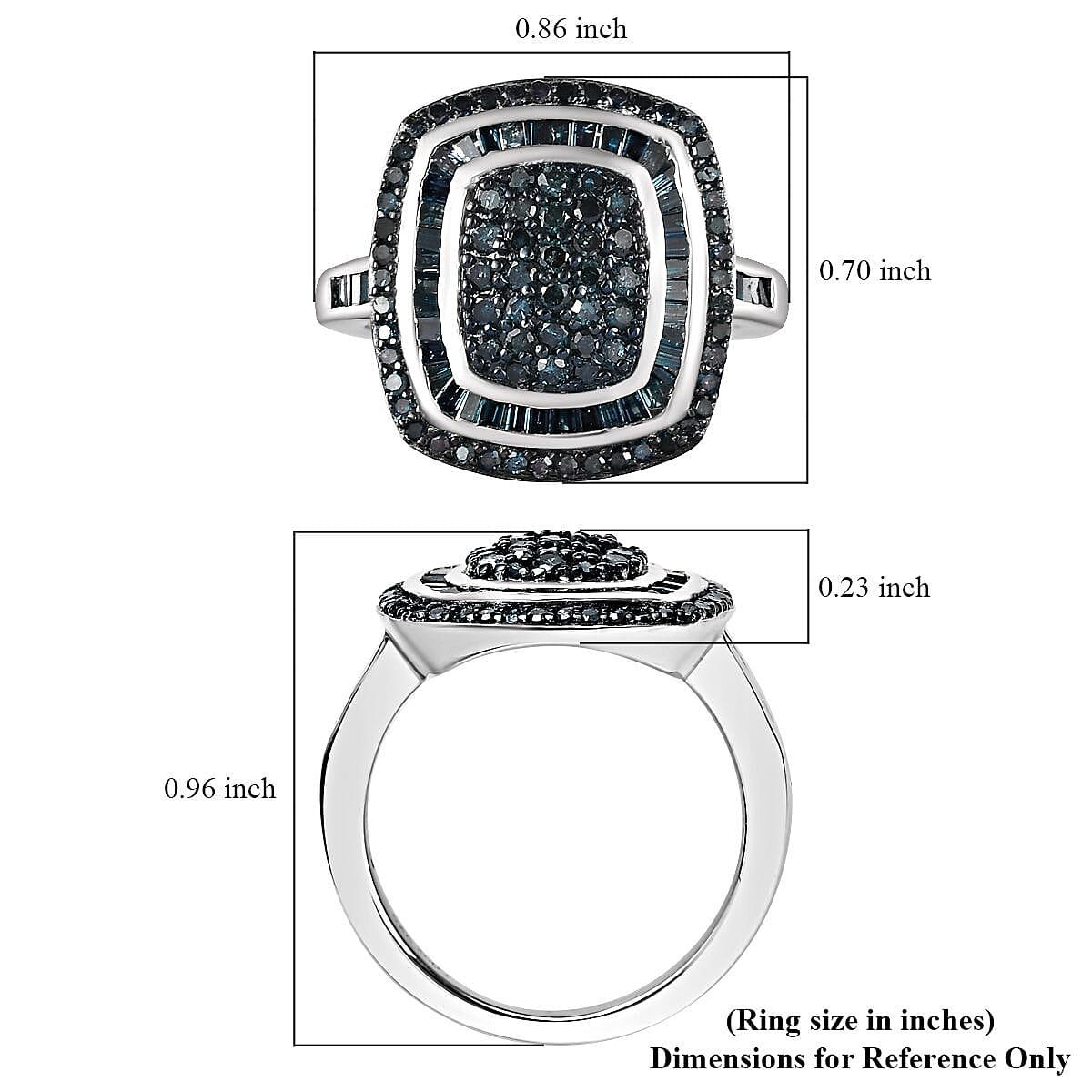 Blue Diamond 1.00 ctw Ring in Rhodium Over Sterling Silver (Size 10.0)