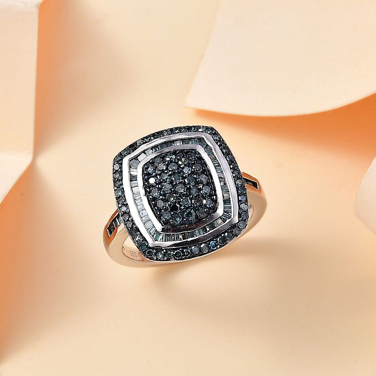 Blue Diamond 1.00 ctw Art and Deco Ring in Rhodium Over Sterling Silver (Size 8.0) image number 1
