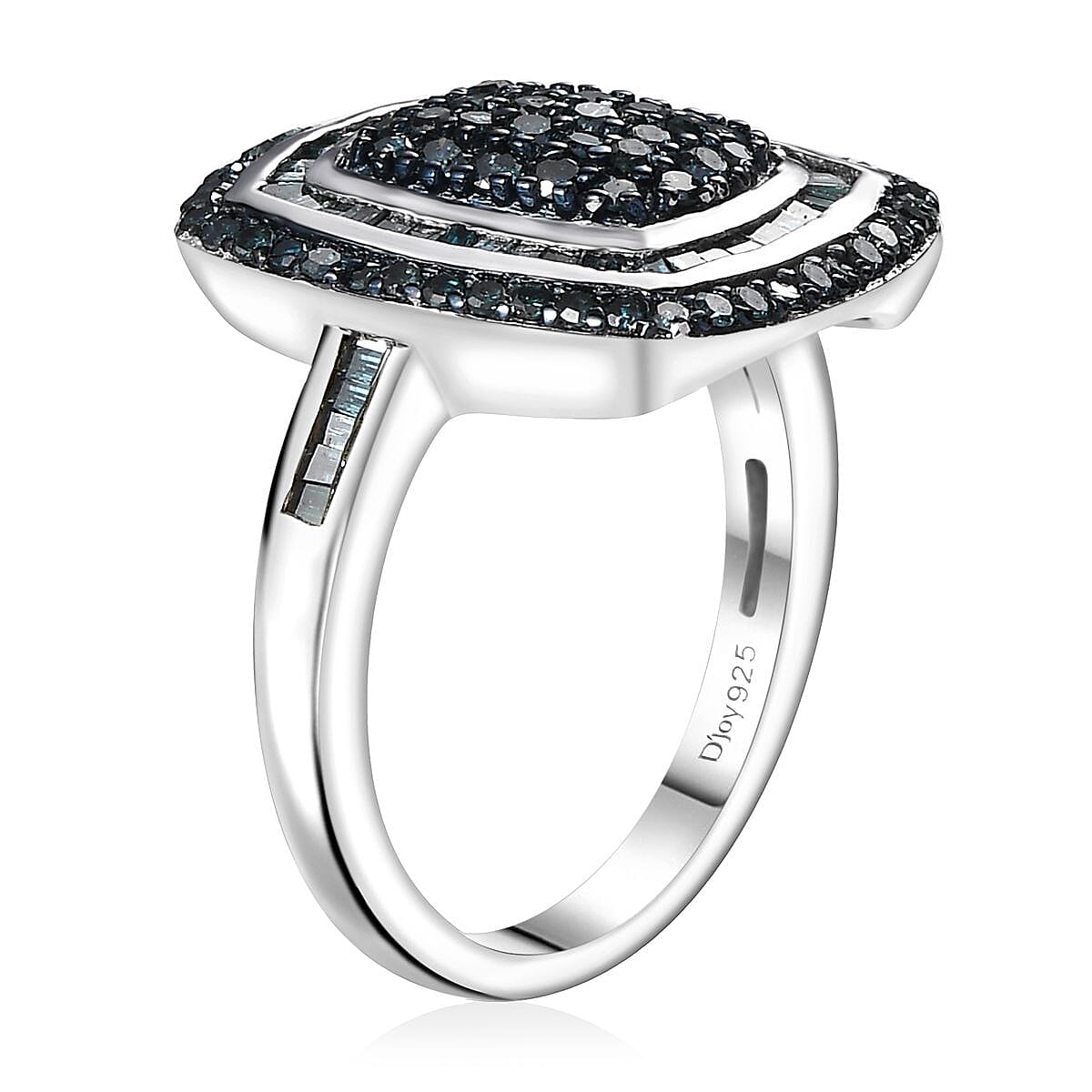 Blue Diamond 1.00 ctw Art and Deco Ring in Rhodium Over Sterling Silver (Size 8.0) image number 3