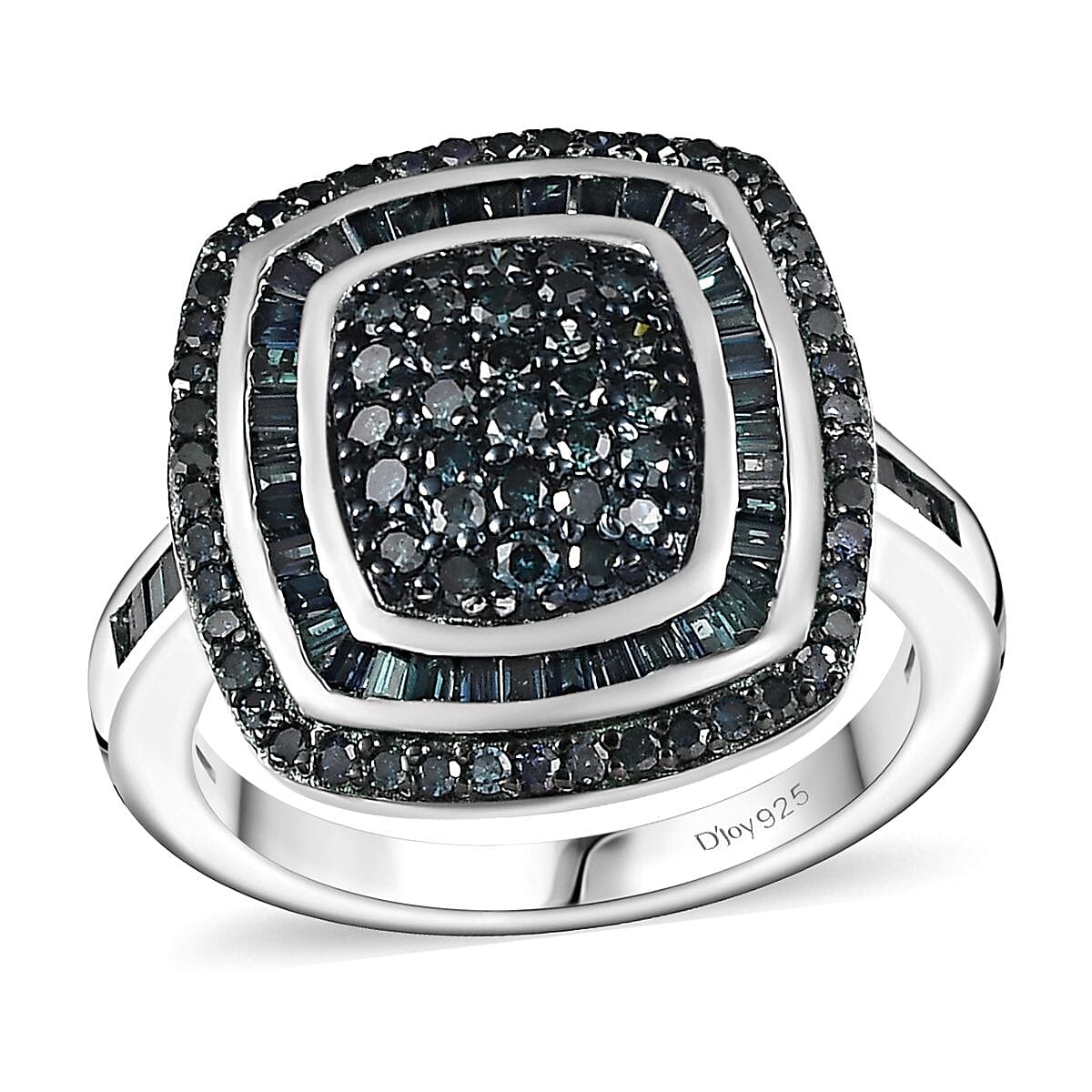 Blue Diamond 1.00 ctw Art and Deco Ring in Rhodium Over Sterling Silver (Size 9.0) image number 0