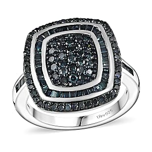 Blue Diamond 1.00 ctw Art and Deco Ring in Rhodium Over Sterling Silver (Size 9.0)