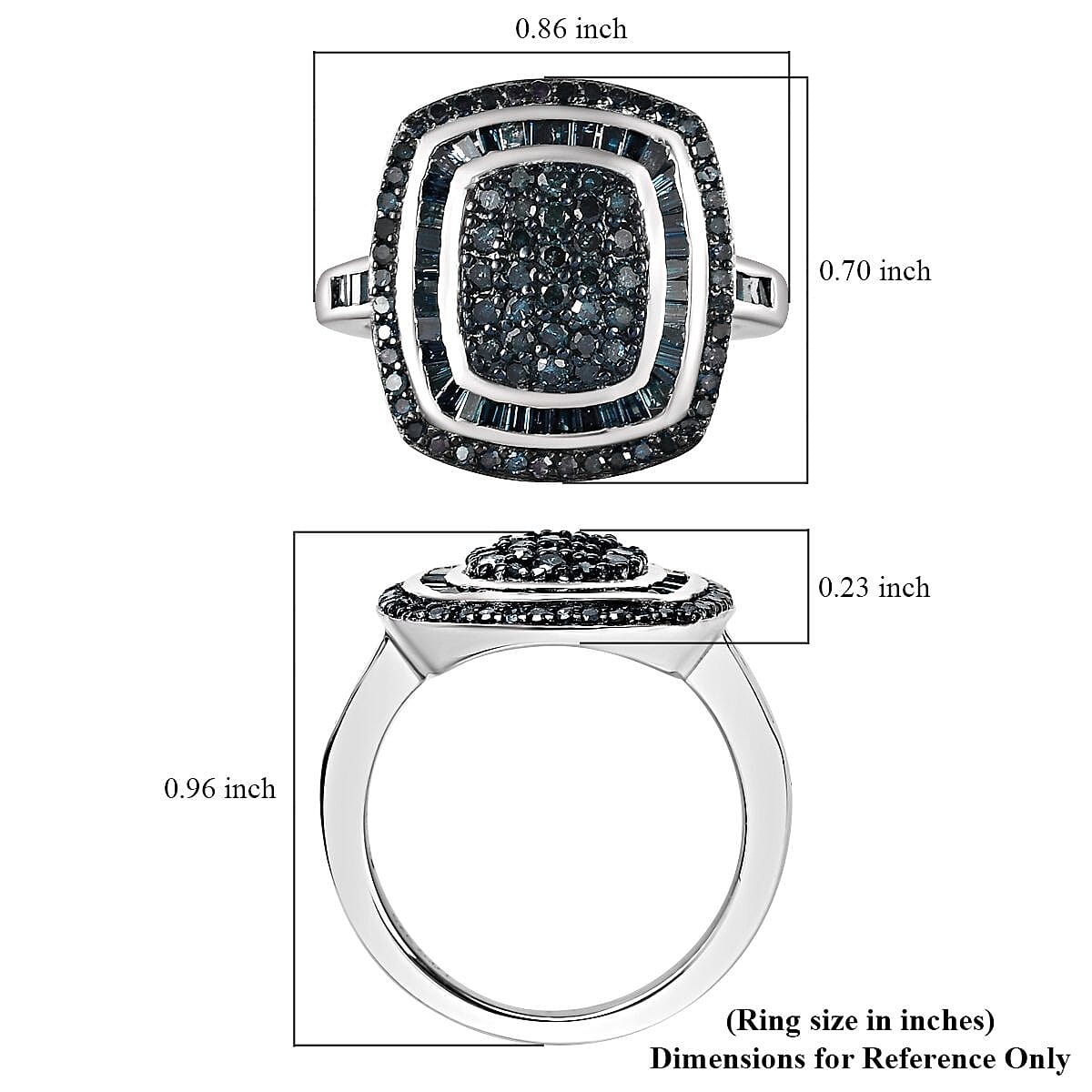Blue Diamond 1.00 ctw Art and Deco Ring in Rhodium Over Sterling Silver (Size 9.0) image number 5