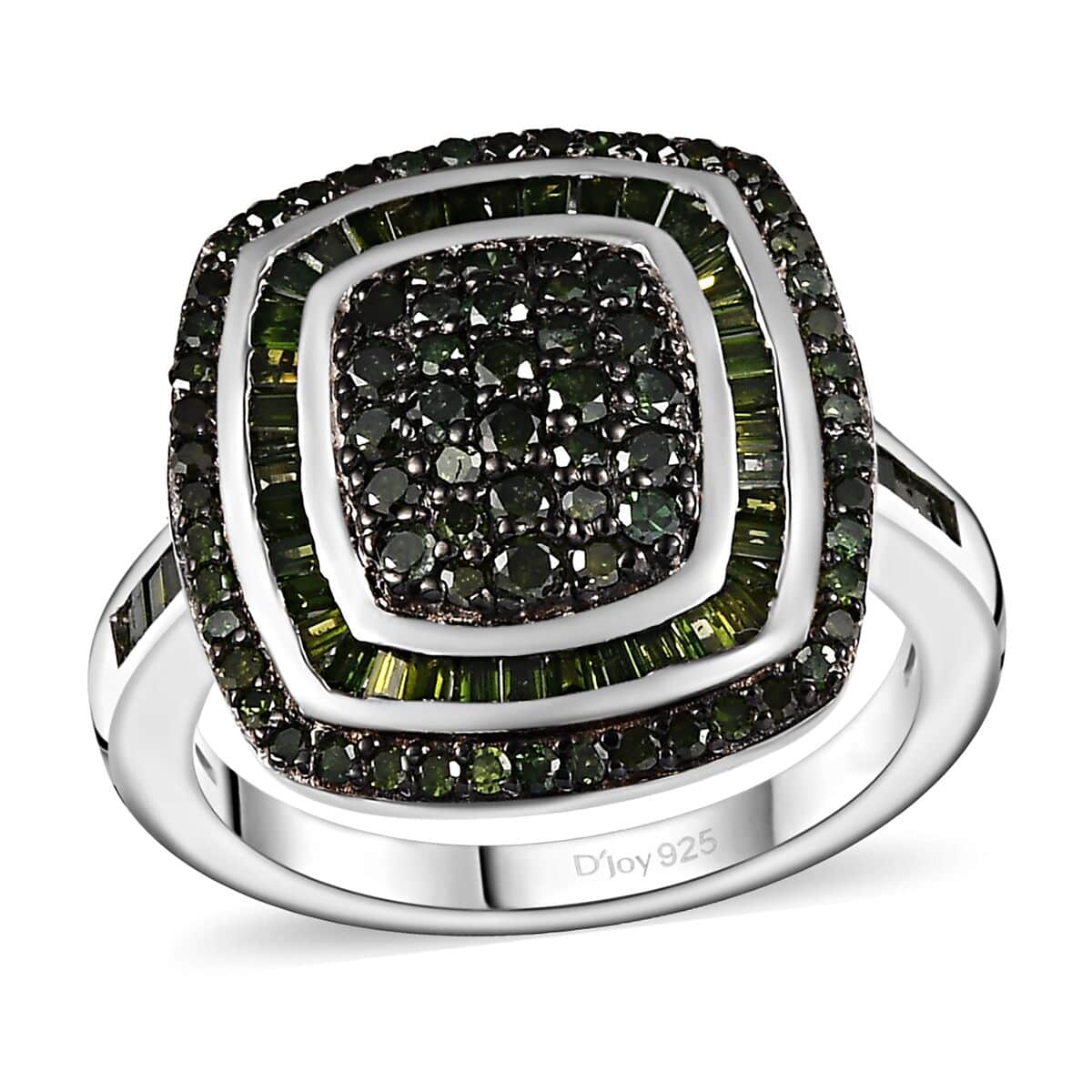 Green Diamond 1.00 ctw Art and Deco Ring in Rhodium Over Sterling Silver (Size 7.0) image number 0