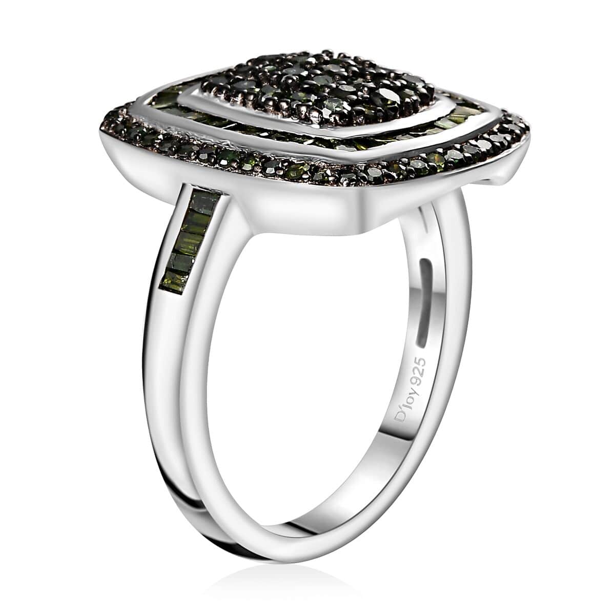 Green Diamond 1.00 ctw Art and Deco Ring in Rhodium Over Sterling Silver (Size 7.0) image number 2