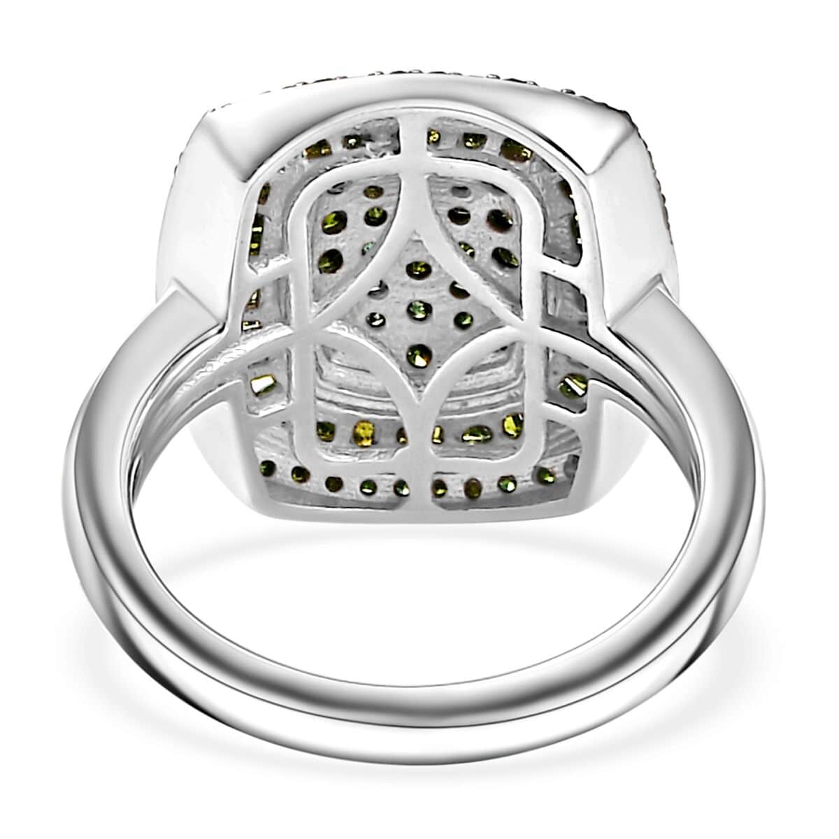 Green Diamond 1.00 ctw Art and Deco Ring in Rhodium Over Sterling Silver (Size 7.0) image number 3