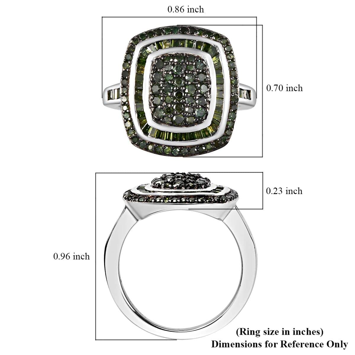 Green Diamond 1.00 ctw Art and Deco Ring in Rhodium Over Sterling Silver (Size 7.0) image number 4