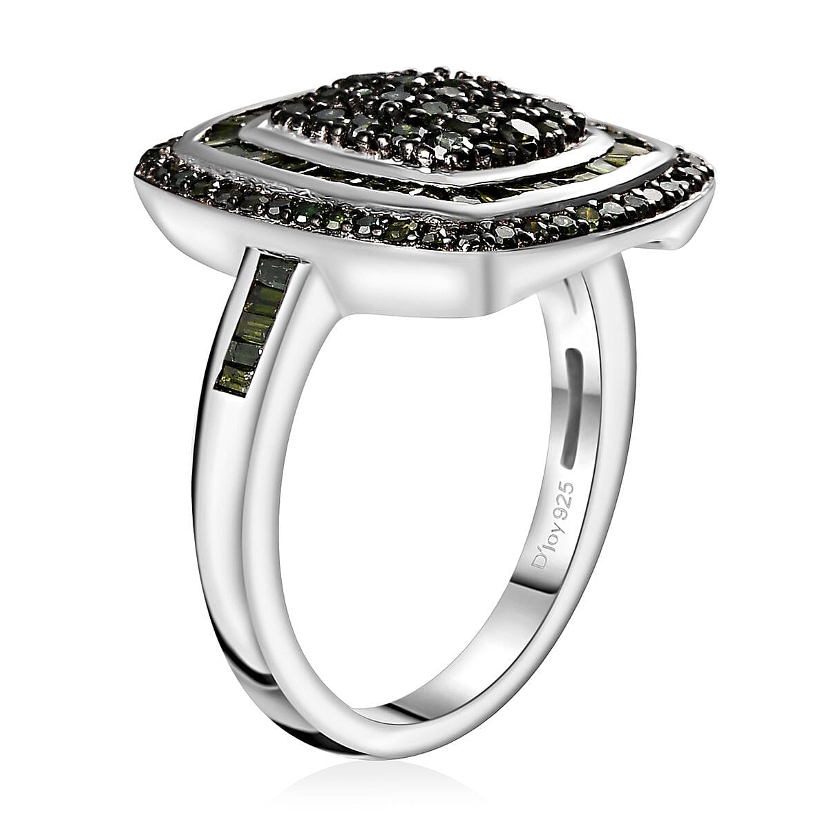 Green Diamond 1.00 ctw Art and Deco Ring in Rhodium Over Sterling Silver (Size 8.0) image number 2