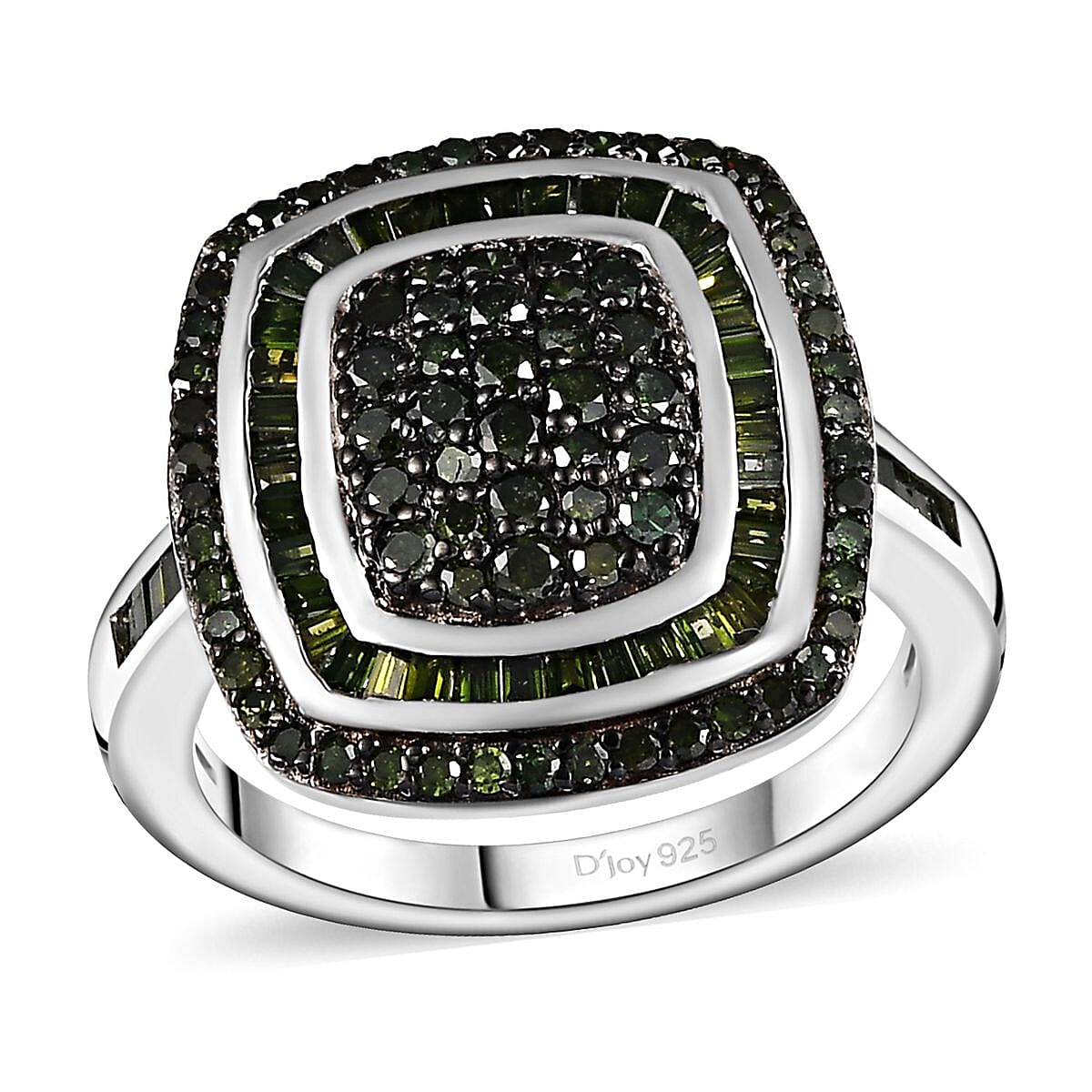 Green Diamond 1.00 ctw Art and Deco Ring in Rhodium Over Sterling Silver (Size 9.0) image number 0