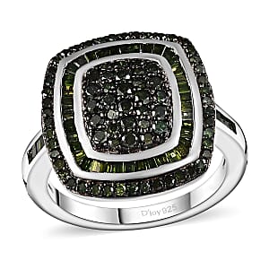 Green Diamond 1.00 ctw Art and Deco Ring in Rhodium Over Sterling Silver (Size 9.0)