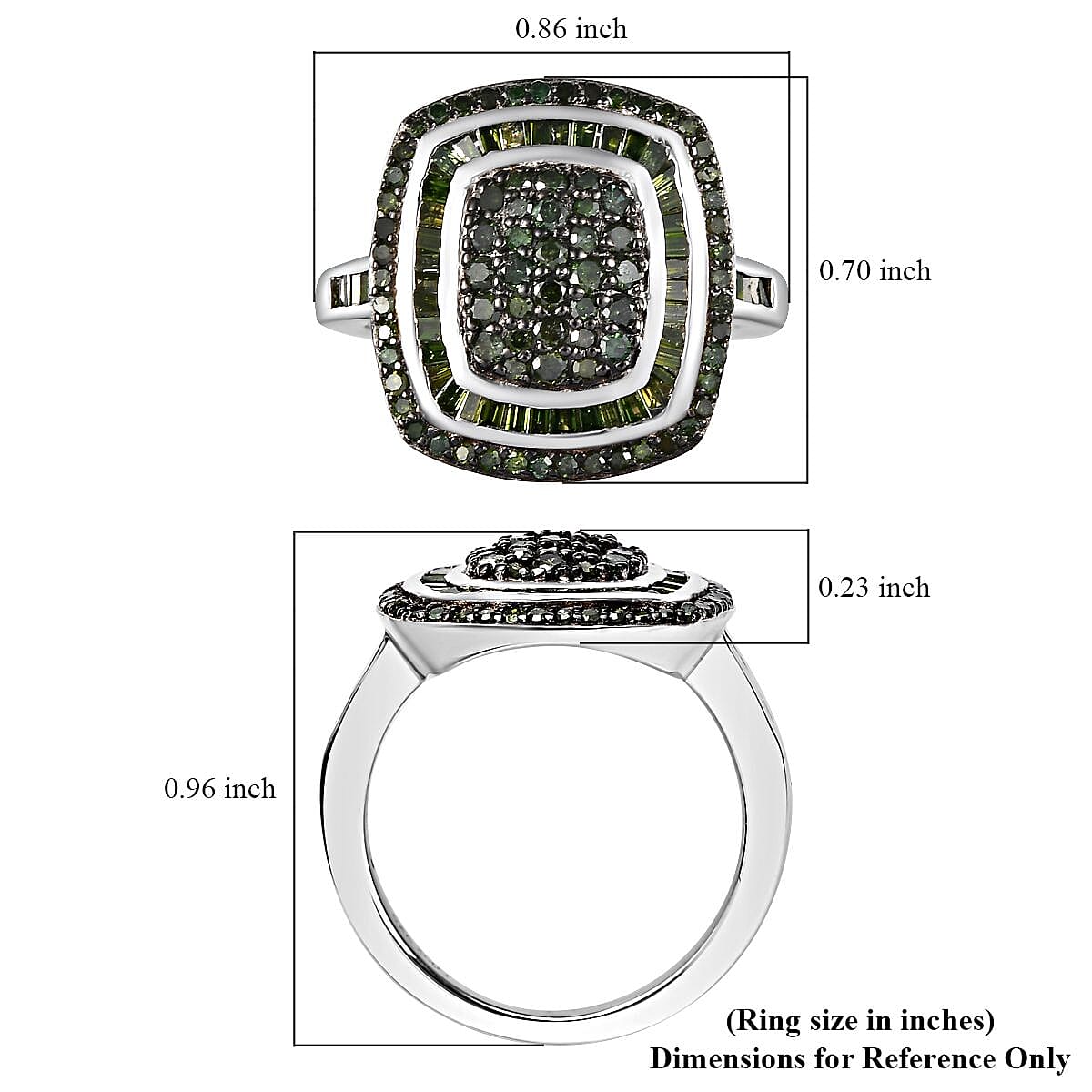 Green Diamond 1.00 ctw Art and Deco Ring in Rhodium Over Sterling Silver (Size 9.0) image number 5