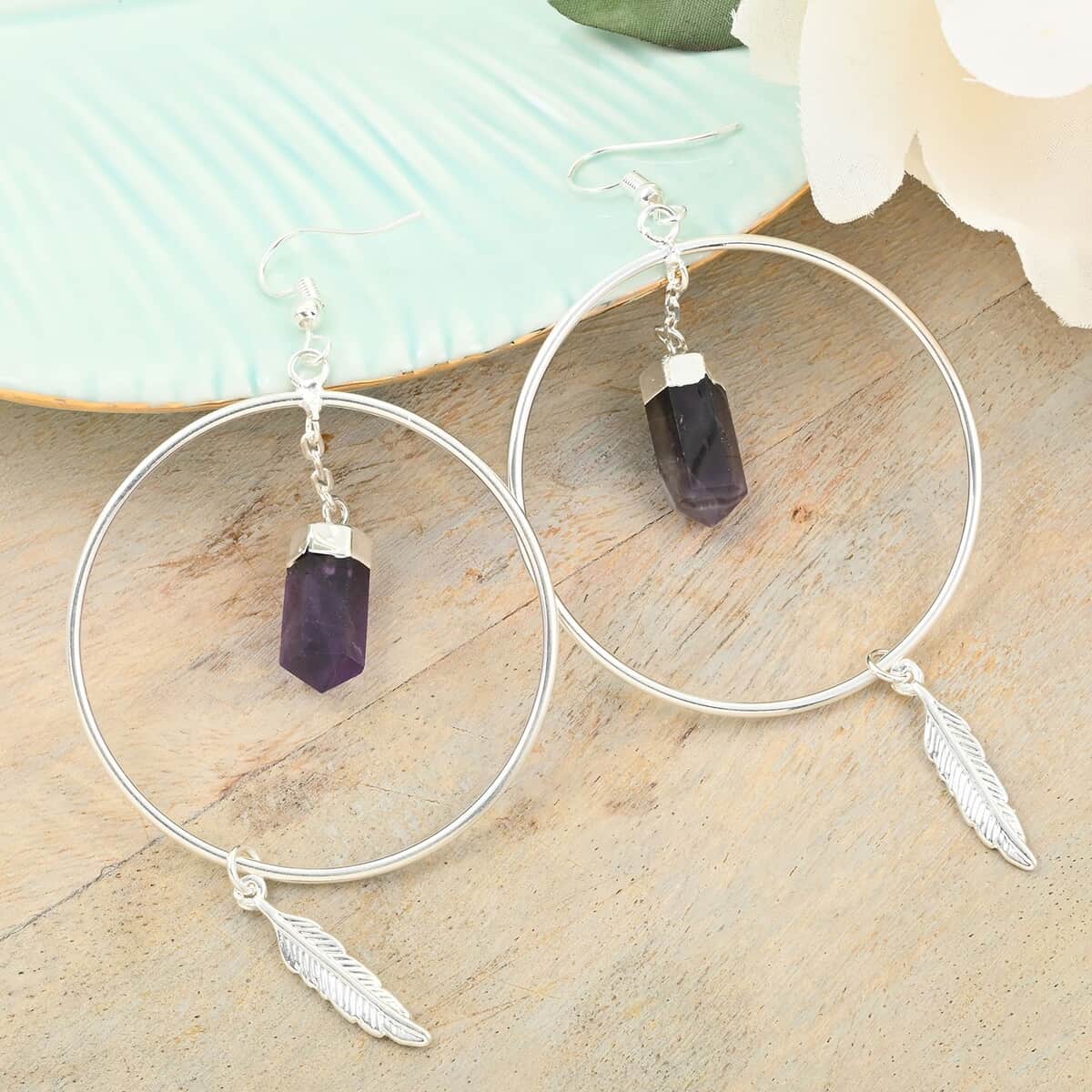 African Amethyst Earrings in Silvertone 18.05 ctw image number 1