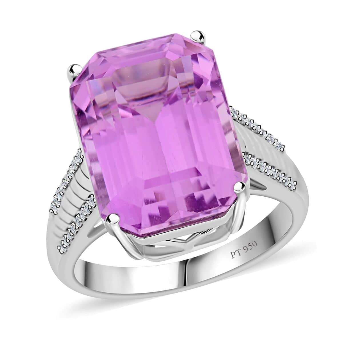 Certified & Appraised Rhapsody 950 Platinum AAAA Patroke Kunzite, Diamond (E-F, VS) (0.15 cts) Ring (Size 6.0) (9.85 g) 16.10 ctw image number 0