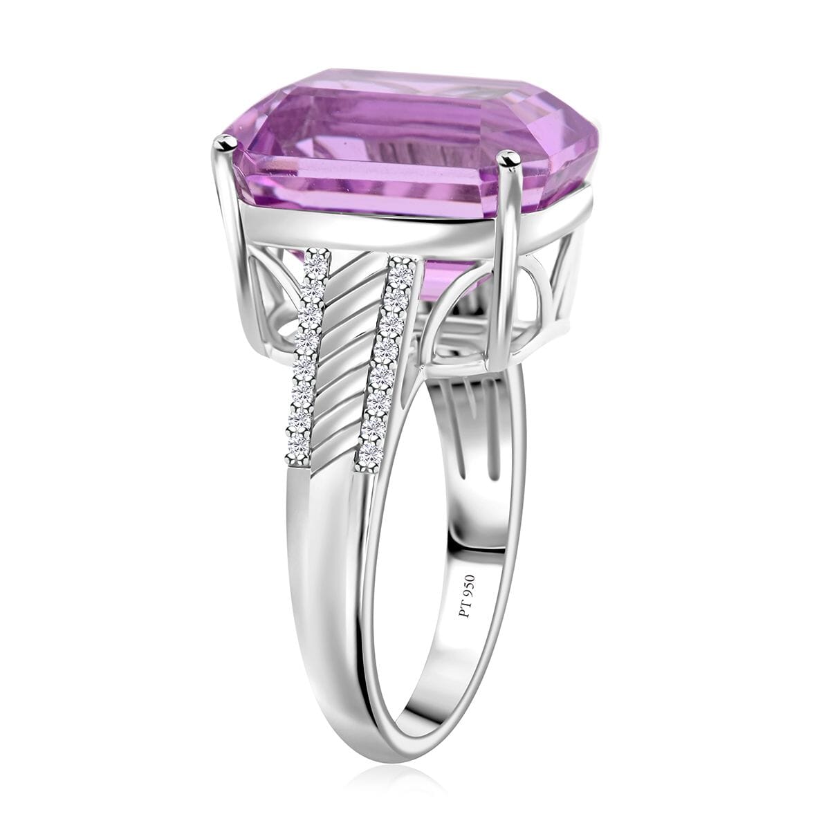 Certified & Appraised Rhapsody AAAA Patroke Kunzite and E-F VS Diamond 16.10 ctw Ring in 950 Platinum (Size 7.0) 9.85 Grams image number 3