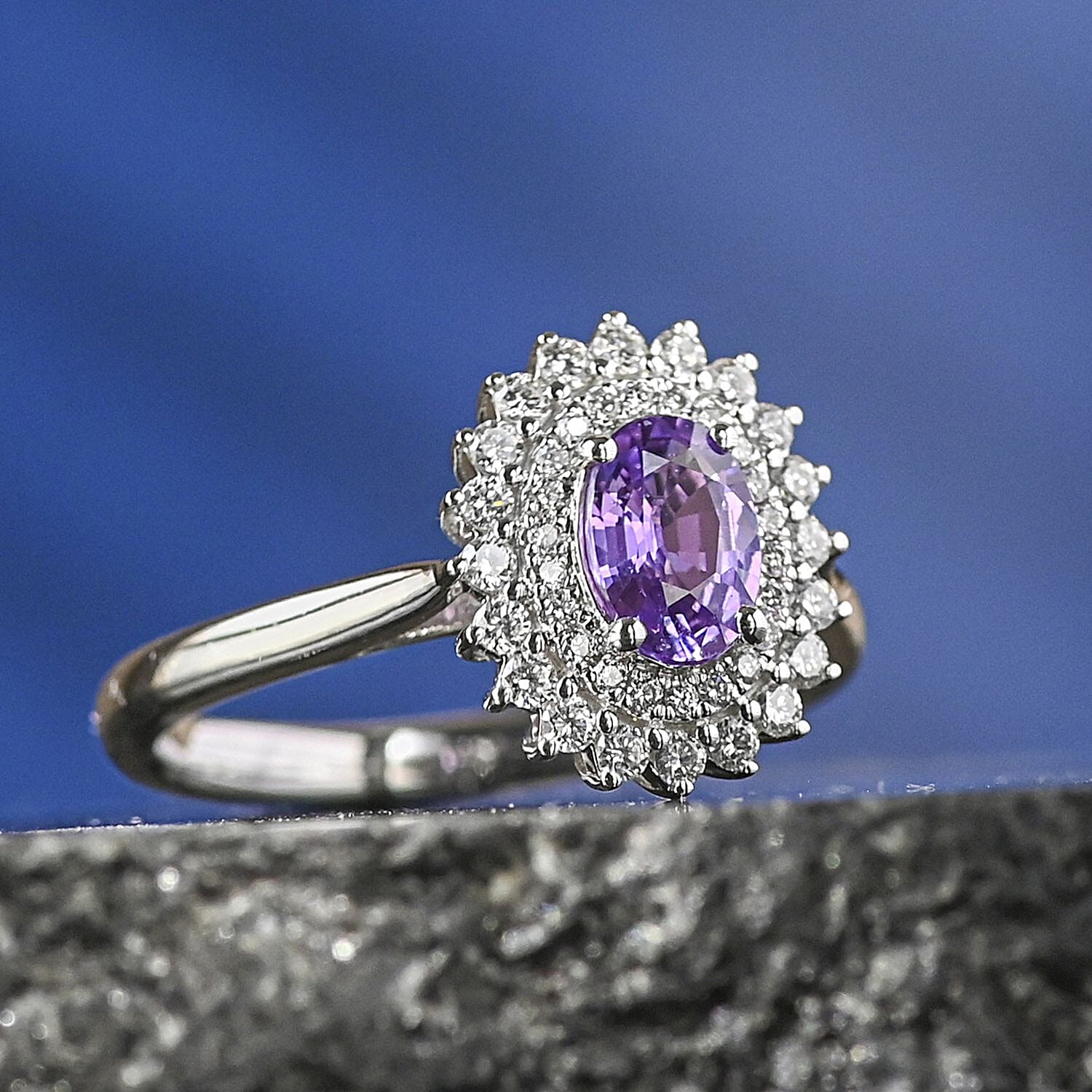 Certified & Appraised Rhapsody 950 Platinum AAAA Madagascar Purple Sapphire and E-F VS Diamond Ring (Size 10.0) 6.15 Grams 1.25 ctw