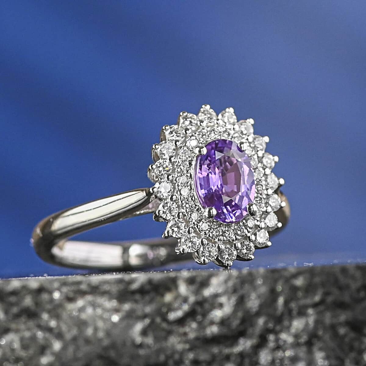 Certified & Appraised Rhapsody 950 Platinum AAAA Madagascar Purple Sapphire and E-F VS Diamond Ring 6.15 Grams 1.25 ctw image number 1