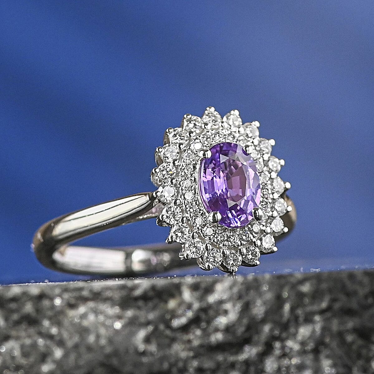 Certified & Appraised Rhapsody 950 Platinum AAAA Madagascar Purple Sapphire and E-F VS Diamond Ring (Size 6.5) 6.15 Grams 1.25 ctw image number 1