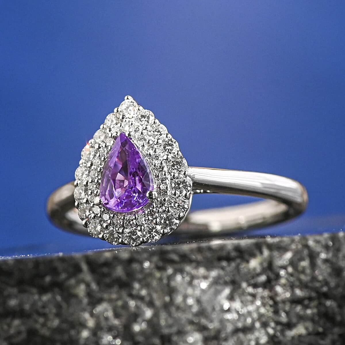 Certified & Appraised Rhapsody 950 Platinum AAAA Madagascar Purple Sapphire and E-F VS Diamond Ring 6.60 Grams 1.10 ctw image number 1