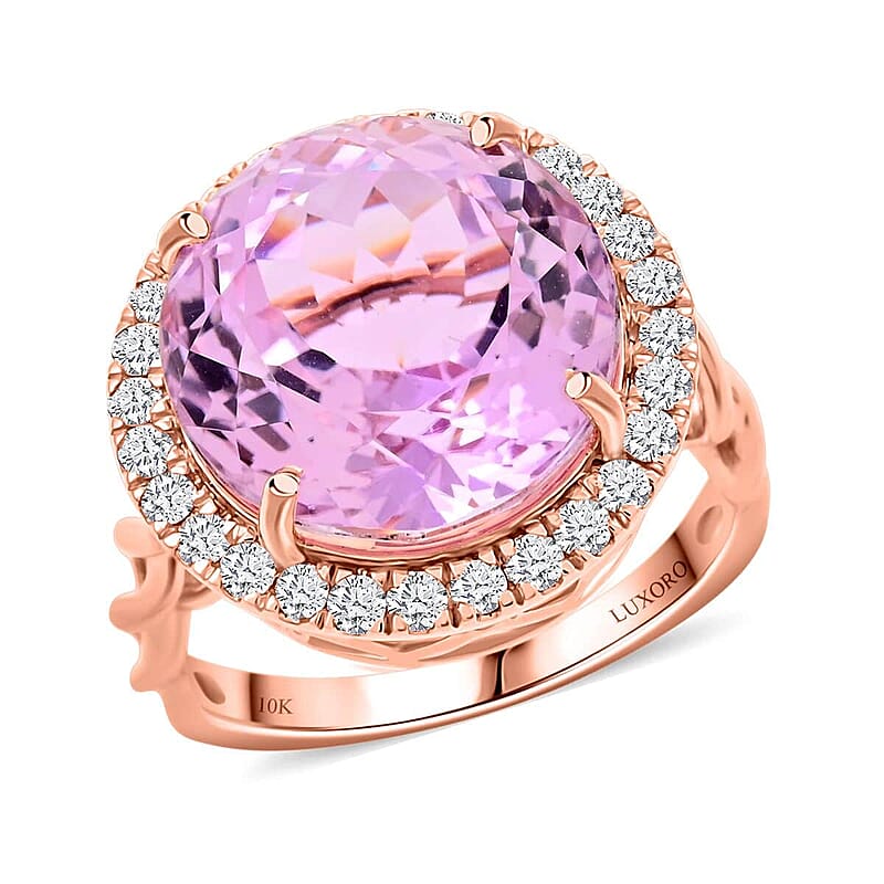 Certified & Appraised Luxoro AAA Martha Rocha Kunzite and G-H I2 Diamond 10.65 ctw Ring in 10K Rose Gold (Size 10.0) 4.35 Grams