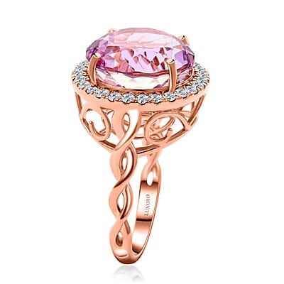 Certified & Appraised Luxoro AAA Martha Rocha Kunzite and G-H I2 Diamond 10.65 ctw Ring in 10K Rose Gold (Size 10.0) 4.35 Grams