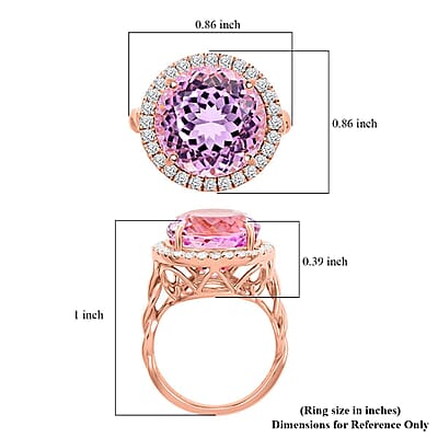 Certified & Appraised Luxoro AAA Martha Rocha Kunzite and G-H I2 Diamond 10.65 ctw Ring in 10K Rose Gold (Size 10.0) 4.35 Grams