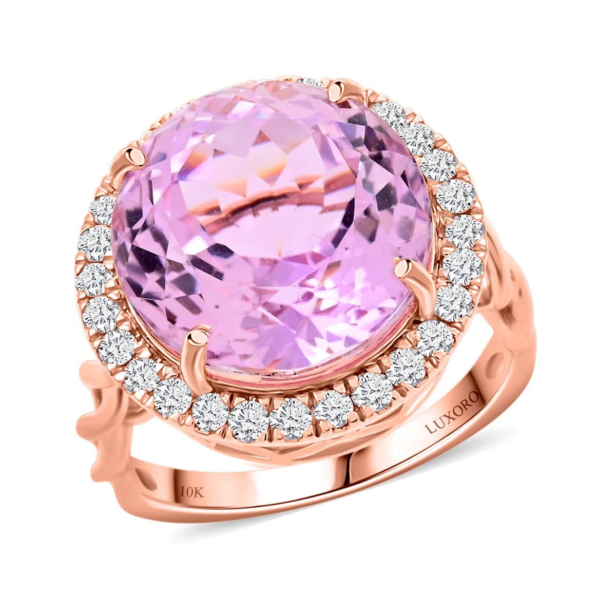 Certified & Appraised Luxoro AAA Martha Rocha Kunzite and G-H I2 Diamond 10.65 ctw Ring in 10K Rose Gold (Size 6.0) 4.35 Grams image number 0