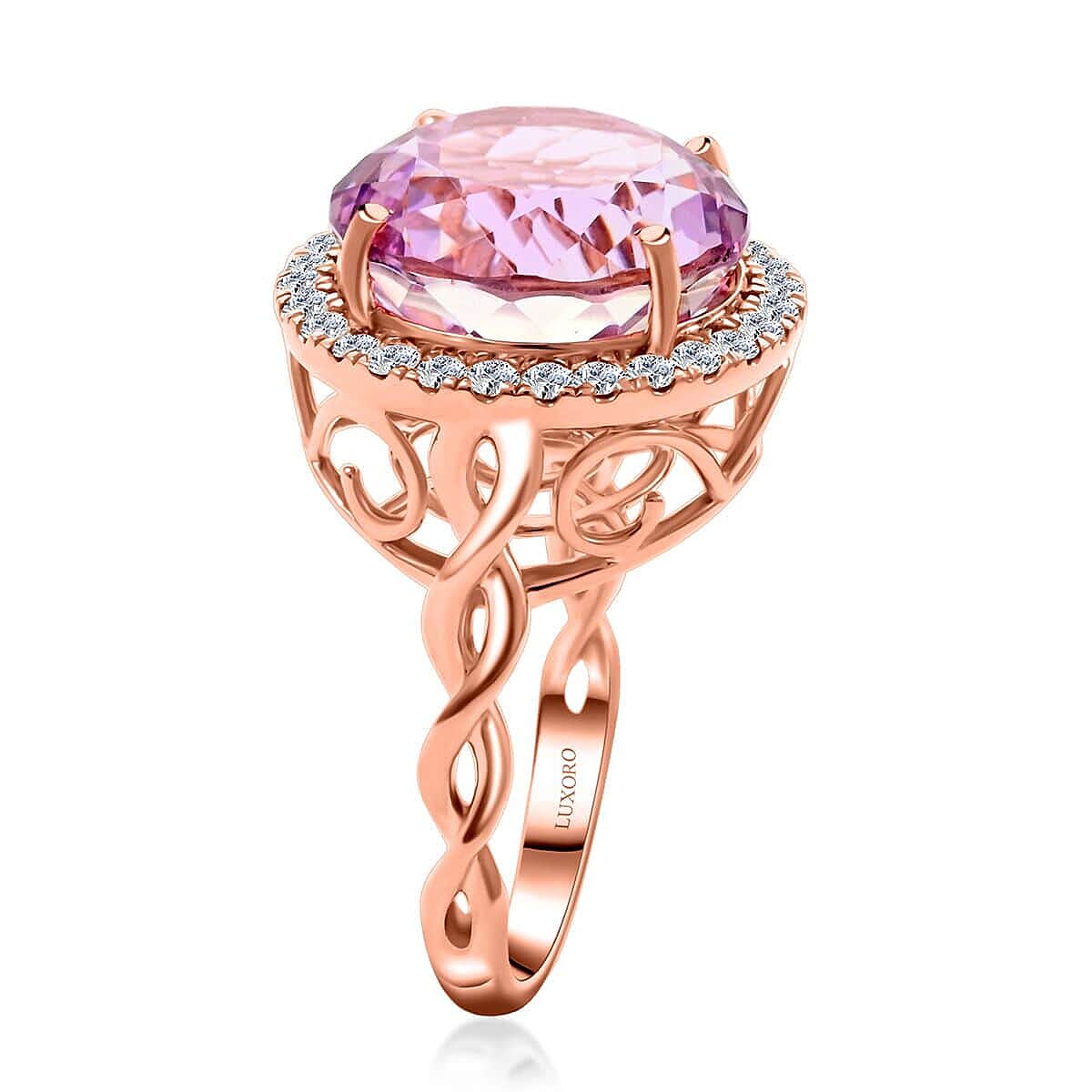 Certified & Appraised Luxoro AAA Martha Rocha Kunzite and G-H I2 Diamond 10.65 ctw Ring in 10K Rose Gold (Size 8.5) 4.35 Grams image number 3