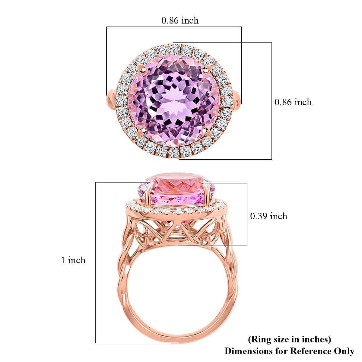 Certified & Appraised Luxoro AAA Martha Rocha Kunzite and G-H I2 Diamond 10.65 ctw Ring in 10K Rose Gold (Size 8.5) 4.35 Grams image number 5