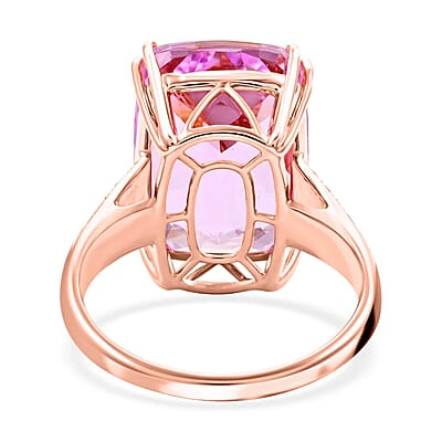 Certified & Appraised Luxoro AAA Martha Rocha Kunzite and G-H I2 Diamond 10.40 ctw Ring in 10K Rose Gold (Size 10.0) 4.90 Grams