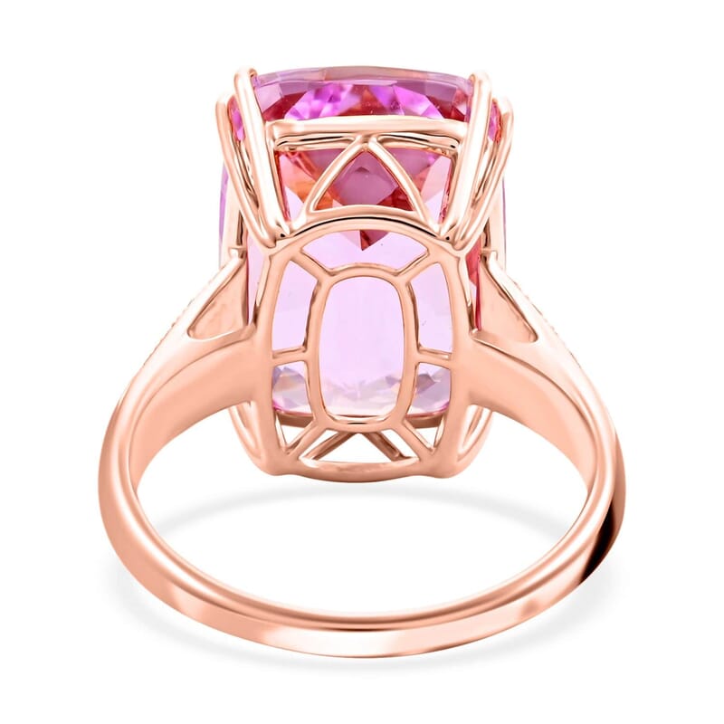 Certified & Appraised Luxoro AAA Martha Rocha Kunzite and G-H I2 Diamond 10.40 ctw Ring in 10K Rose Gold (Size 10.0) 4.90 Grams