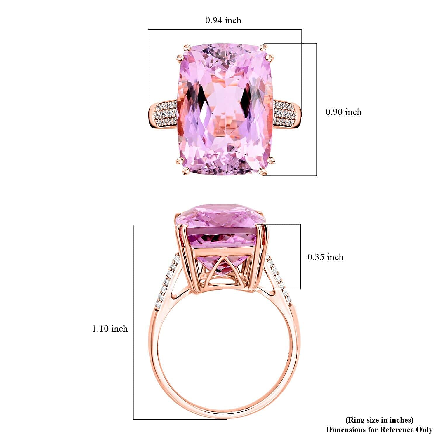 Certified & Appraised Luxoro AAA Martha Rocha Kunzite and G-H I2 Diamond 10.40 ctw Ring in 10K Rose Gold (Size 10.0) 4.90 Grams