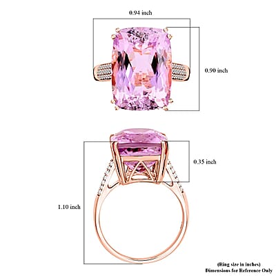 Certified & Appraised Luxoro AAA Martha Rocha Kunzite and G-H I2 Diamond 10.40 ctw Ring in 10K Rose Gold (Size 10.0) 4.90 Grams