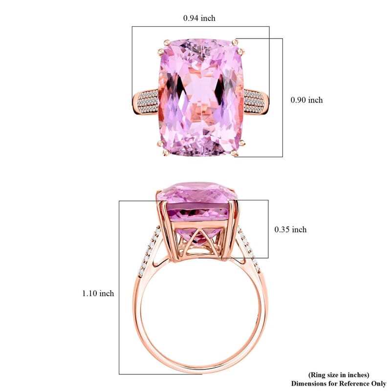 Certified & Appraised Luxoro AAA Martha Rocha Kunzite and G-H I2 Diamond 10.40 ctw Ring in 10K Rose Gold (Size 10.0) 4.90 Grams