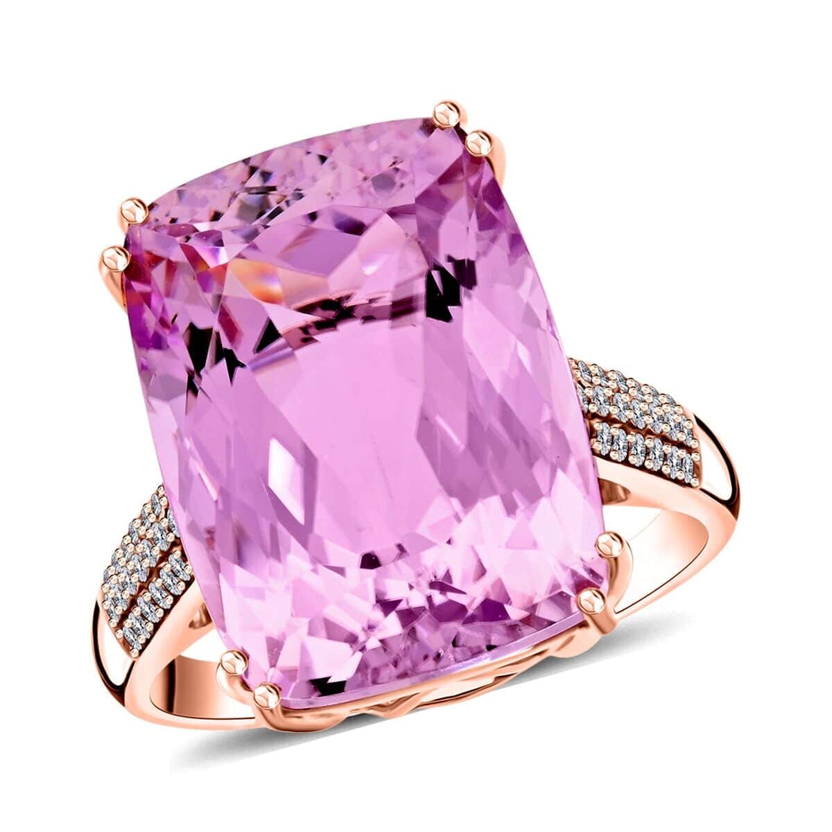 Certified & Appraised Luxoro AAA Martha Rocha Kunzite and G-H I2 Diamond 10.40 ctw Ring in 10K Rose Gold (Size 8.5) 4.90 Grams image number 0