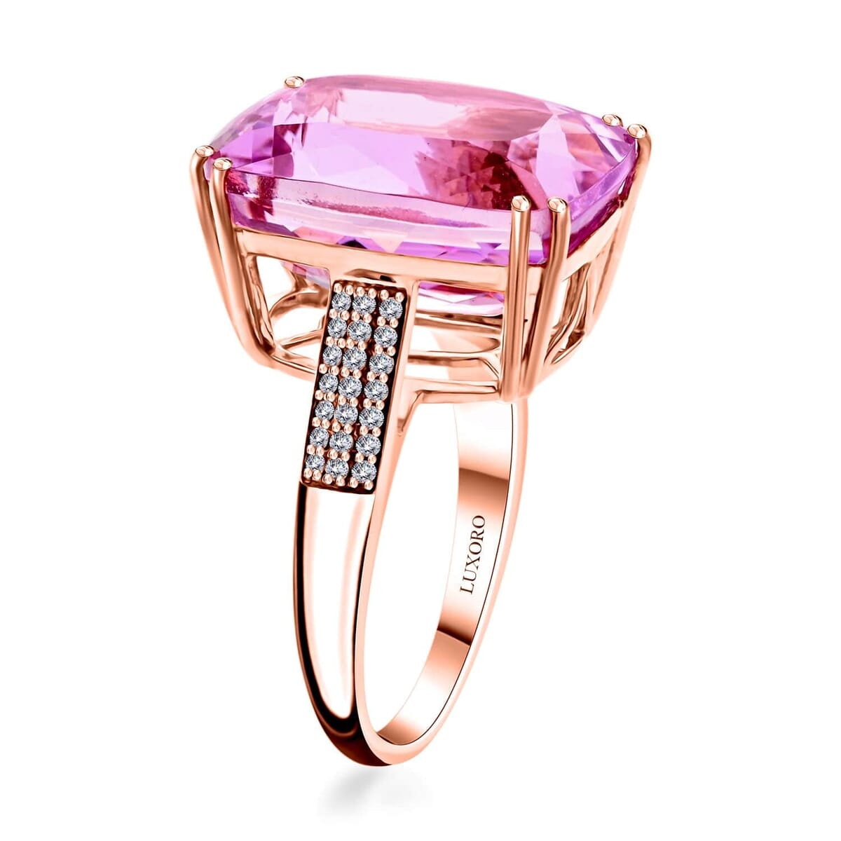 Certified & Appraised Luxoro AAA Martha Rocha Kunzite and G-H I2 Diamond 10.40 ctw Ring in 10K Rose Gold (Size 8.5) 4.90 Grams image number 3