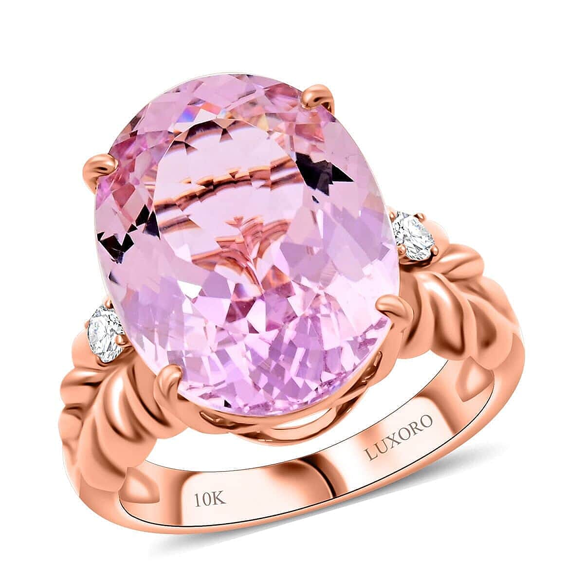 Certified & Appraised Luxoro 10K Rose Gold AAA Martha Rocha Kunzite, Diamond (G-H, I2) Ring (Size 10.0) (5 g) 12.00 ctw image number 0