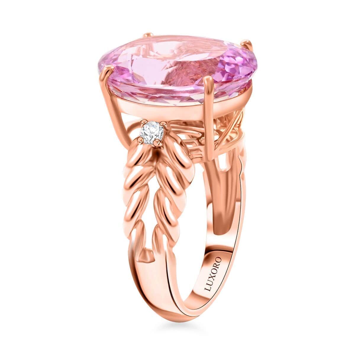 Certified & Appraised Luxoro AAA Martha Rocha Kunzite and G-H I2 Diamond 12.00 ctw Ring in 10K Rose Gold (Size 5.5) 5 Grams image number 3