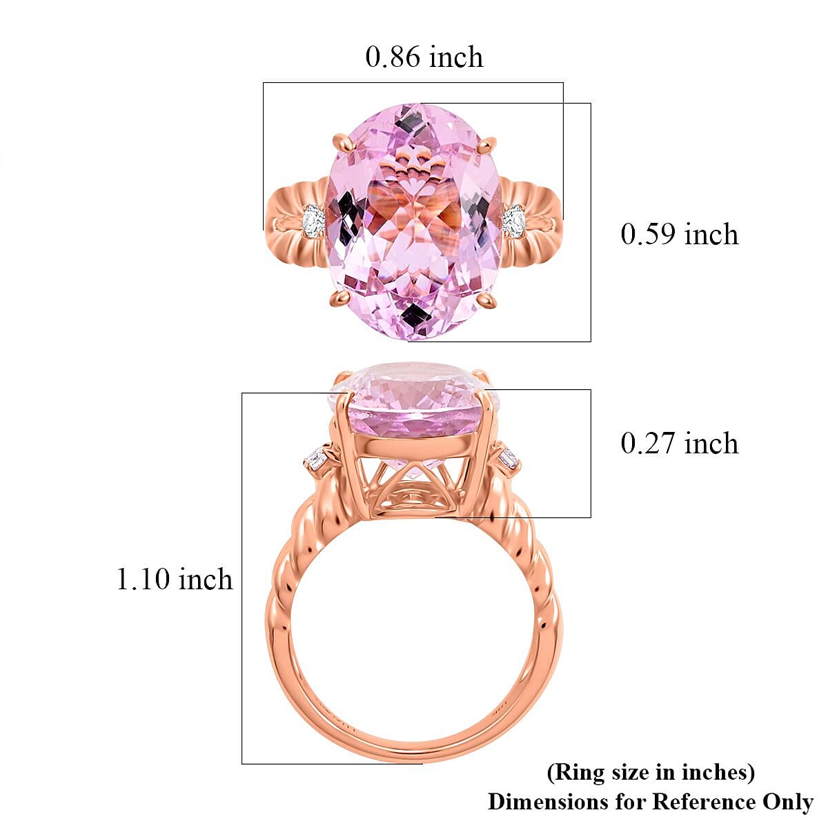 Certified & Appraised Luxoro AAA Martha Rocha Kunzite and G-H I2 Diamond 12.00 ctw Ring in 10K Rose Gold (Size 7.0) 5 Grams image number 5