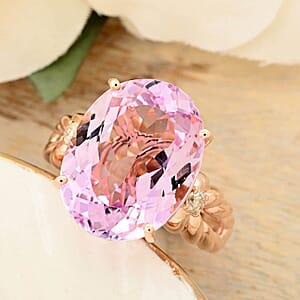 Certified & Appraised Luxoro AAA Martha Rocha Kunzite and G-H I2 Diamond 12.00 ctw Ring in 10K Rose Gold (Size 7.5) 5 Grams