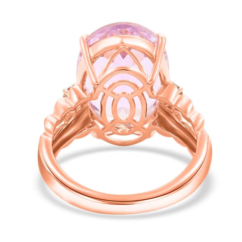Certified & Appraised Luxoro AAA Martha Rocha Kunzite and G-H I2 Diamond 12.00 ctw Ring in 10K Rose Gold (Size 7.5) 5 Grams