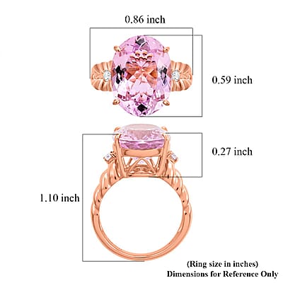 Certified & Appraised Luxoro AAA Martha Rocha Kunzite and G-H I2 Diamond 12.00 ctw Ring in 10K Rose Gold (Size 8.0) 5 Grams