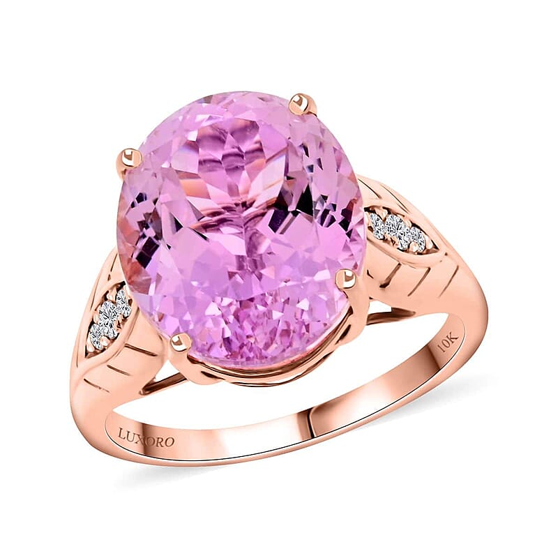 Certified & Appraised Luxoro AAA Martha Rocha Kunzite and G-H I2 Diamond 10.50 ctw Ring in 10K Rose Gold (Size 10.0) 4.15 Grams