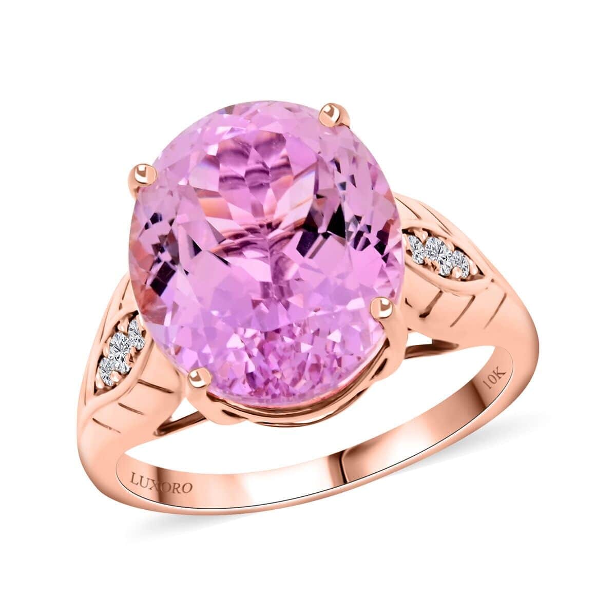 Certified & Appraised Luxoro AAA Martha Rocha Kunzite and G-H I2 Diamond 10.50 ctw Ring in 10K Rose Gold (Size 7.5) 4.15 Grams image number 0