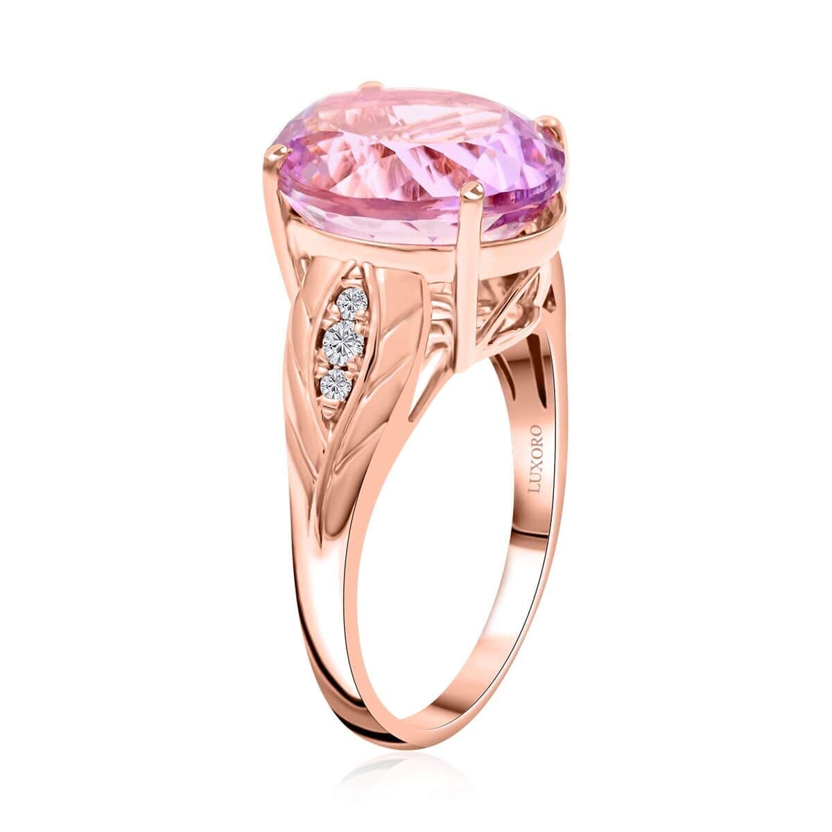 Certified & Appraised Luxoro AAA Martha Rocha Kunzite and G-H I2 Diamond 10.50 ctw Ring in 10K Rose Gold (Size 7.5) 4.15 Grams image number 3